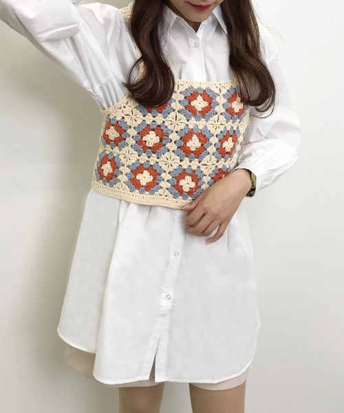 INGNI(イング)の「カラーかぎ針ビスチェ+シャツセット(その他トップス・レディース・オレンジ/ブルー/グリーン・M)」の3枚目の写真