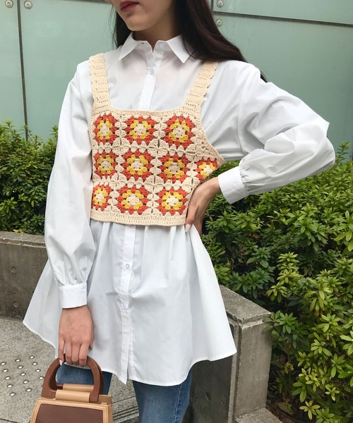 INGNI(イング)の「カラーかぎ針ビスチェ+シャツセット(その他トップス・レディース・オレンジ/ブルー/グリーン・M)」の6枚目の写真