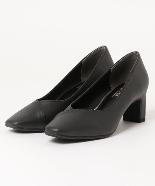 DURAS（デュラス）の「【DURAS】　スクエアトゥ切り替えしデザインパンプス（パンプス・レディース・ライトグレー/ベージュ/ブラック・24.0cm/23.5cm/22.5cm/24.5cm/23.0cm）」の2枚目の写真