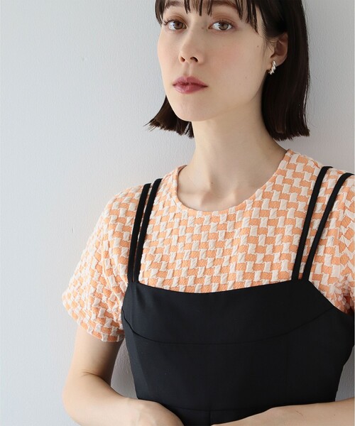 Ray BEAMS（レイビームス）の「Ray BEAMS / フクレ ジャカード チェッカー Tシャツ（Tシャツ/カットソー・レディース・ライトブルー/ダークブラウン/オレンジ・ONE SIZE）」の3枚目の写真