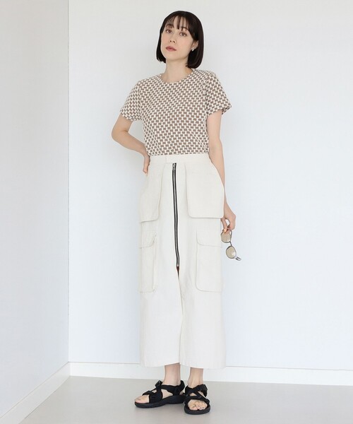 Ray BEAMS（レイビームス）の「Ray BEAMS / フクレ ジャカード チェッカー Tシャツ（Tシャツ/カットソー・レディース・ライトブルー/ダークブラウン/オレンジ・ONE SIZE）」の4枚目の写真