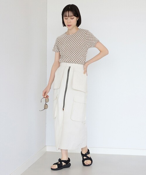 Ray BEAMS（レイビームス）の「Ray BEAMS / フクレ ジャカード チェッカー Tシャツ（Tシャツ/カットソー・レディース・ライトブルー/ダークブラウン/オレンジ・ONE SIZE）」の17枚目の写真