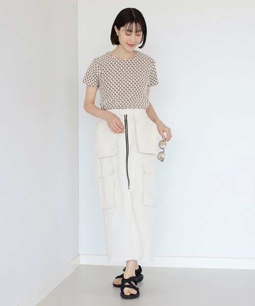 Ray BEAMS（レイビームス）の「Ray BEAMS / フクレ ジャカード チェッカー Tシャツ（Tシャツ/カットソー・レディース・ライトブルー/ダークブラウン/オレンジ・ONE SIZE）」の16枚目の写真