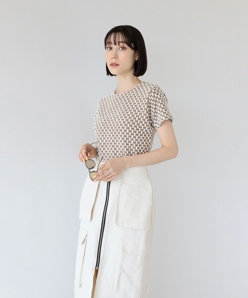Ray BEAMS（レイビームス）の「Ray BEAMS / フクレ ジャカード チェッカー Tシャツ（Tシャツ/カットソー・レディース・ライトブルー/ダークブラウン/オレンジ・ONE SIZE）」の15枚目の写真