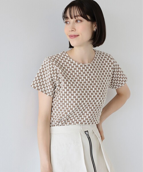 Ray BEAMS（レイビームス）の「Ray BEAMS / フクレ ジャカード チェッカー Tシャツ（Tシャツ/カットソー・レディース・ライトブルー/ダークブラウン/オレンジ・ONE SIZE）」の14枚目の写真