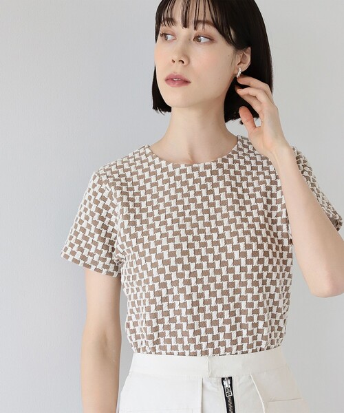 Ray BEAMS（レイビームス）の「Ray BEAMS / フクレ ジャカード チェッカー Tシャツ（Tシャツ/カットソー・レディース・ライトブルー/ダークブラウン/オレンジ・ONE SIZE）」の13枚目の写真