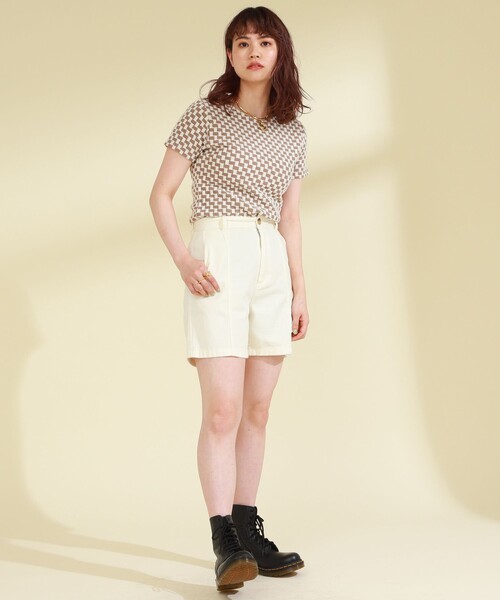 Ray BEAMS（レイビームス）の「Ray BEAMS / フクレ ジャカード チェッカー Tシャツ（Tシャツ/カットソー・レディース・ライトブルー/ダークブラウン/オレンジ・ONE SIZE）」の12枚目の写真