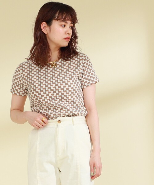 Ray BEAMS（レイビームス）の「Ray BEAMS / フクレ ジャカード チェッカー Tシャツ（Tシャツ/カットソー・レディース・ライトブルー/ダークブラウン/オレンジ・ONE SIZE）」の11枚目の写真