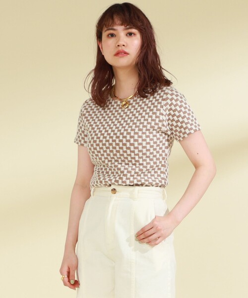 Ray BEAMS（レイビームス）の「Ray BEAMS / フクレ ジャカード チェッカー Tシャツ（Tシャツ/カットソー・レディース・ライトブルー/ダークブラウン/オレンジ・ONE SIZE）」の10枚目の写真