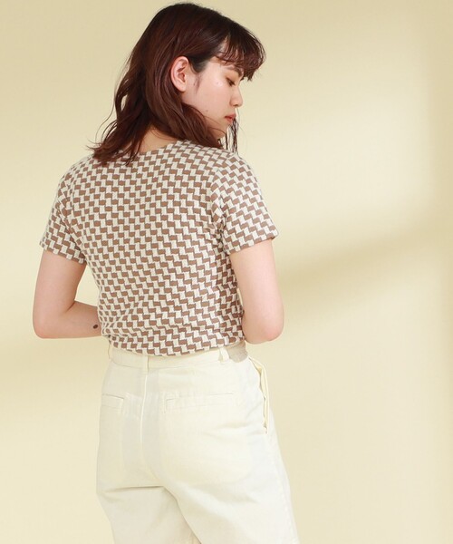 Ray BEAMS（レイビームス）の「Ray BEAMS / フクレ ジャカード チェッカー Tシャツ（Tシャツ/カットソー・レディース・ライトブルー/ダークブラウン/オレンジ・ONE SIZE）」の9枚目の写真