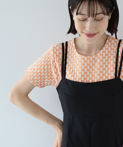 Ray BEAMS（レイビームス）の「Ray BEAMS / フクレ ジャカード チェッカー Tシャツ（Tシャツ/カットソー・レディース・ライトブルー/ダークブラウン/オレンジ・ONE SIZE）」の7枚目の写真