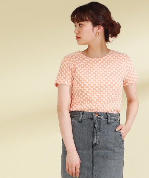 Ray BEAMS（レイビームス）の「Ray BEAMS / フクレ ジャカード チェッカー Tシャツ（Tシャツ/カットソー・レディース・ライトブルー/ダークブラウン/オレンジ・ONE SIZE）」の18枚目の写真