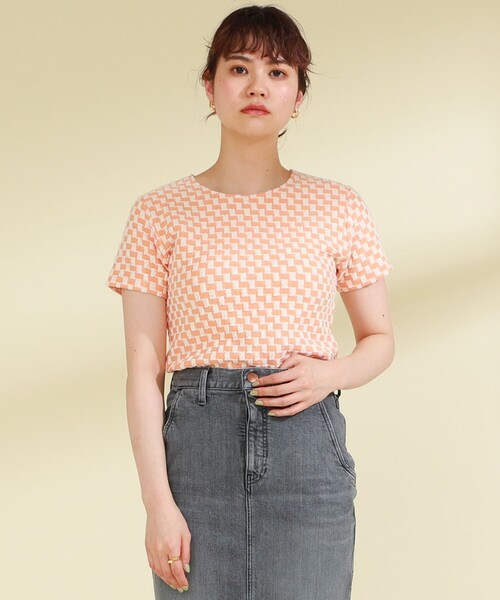 Ray BEAMS（レイビームス）の「Ray BEAMS / フクレ ジャカード チェッカー Tシャツ（Tシャツ/カットソー・レディース・ライトブルー/ダークブラウン/オレンジ・ONE SIZE）」の19枚目の写真