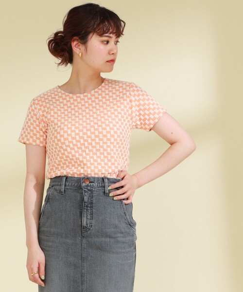 Ray BEAMS（レイビームス）の「Ray BEAMS / フクレ ジャカード チェッカー Tシャツ（Tシャツ/カットソー・レディース・ライトブルー/ダークブラウン/オレンジ・ONE SIZE）」の20枚目の写真