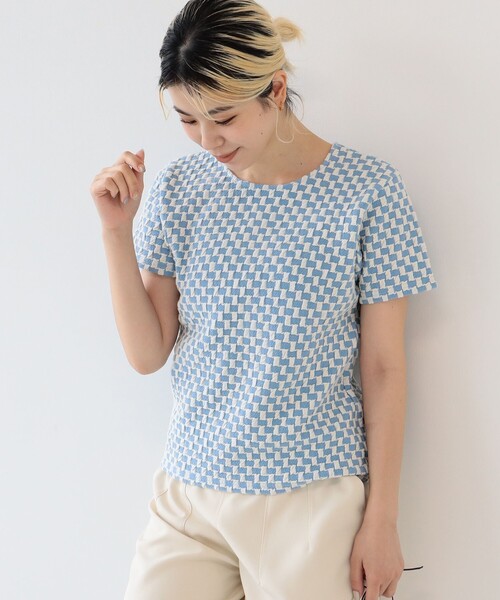 Ray BEAMS（レイビームス）の「Ray BEAMS / フクレ ジャカード チェッカー Tシャツ（Tシャツ/カットソー・レディース・ライトブルー/ダークブラウン/オレンジ・ONE SIZE）」の22枚目の写真