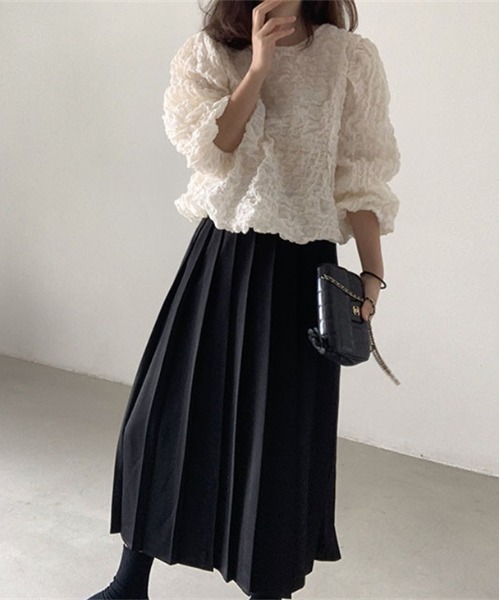 AMELY（エミリー）の「シフォンパフスリーブ トップス（シャツ/ブラウス・レディース・ベージュ/ブラック・FREE）」の9枚目の写真