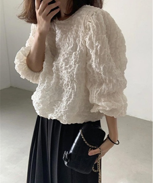 AMELY（エミリー）の「シフォンパフスリーブ トップス（シャツ/ブラウス・レディース・ベージュ/ブラック・FREE）」の6枚目の写真