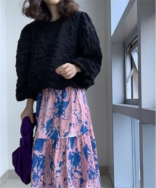 AMELY（エミリー）の「シフォンパフスリーブ トップス（シャツ/ブラウス・レディース・ベージュ/ブラック・FREE）」の3枚目の写真