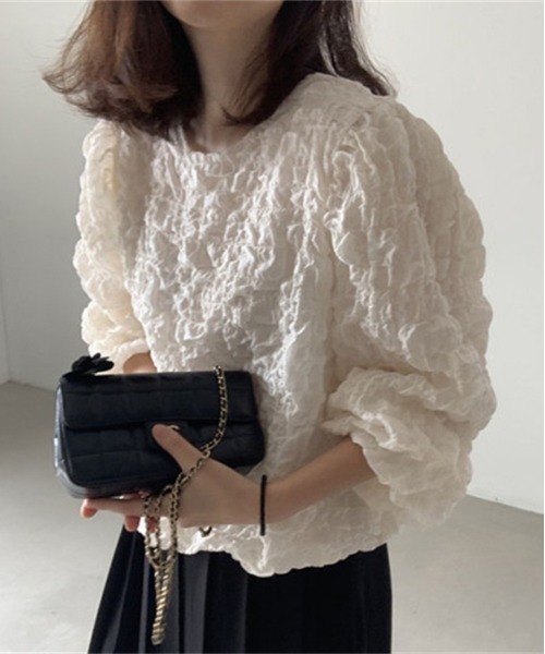 AMELY（エミリー）の「シフォンパフスリーブ トップス（シャツ/ブラウス・レディース・ベージュ/ブラック・FREE）」の4枚目の写真