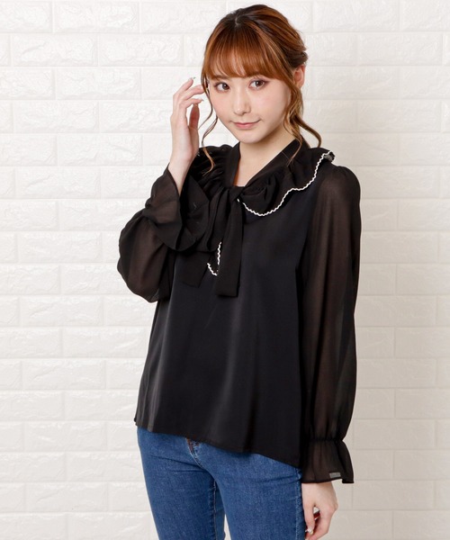 Lace Ladies(レースレディース)の「配色ラッフルボウタイブラウス(シャツ/ブラウス・レディース・ホワイト/ブラック・M/XL/L/S)」の16枚目の写真