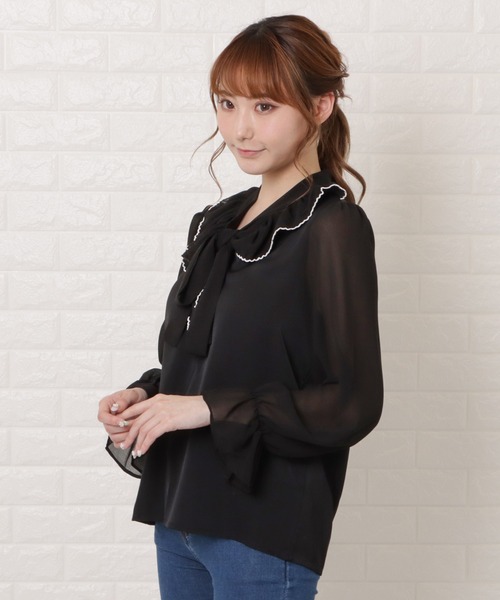 Lace Ladies(レースレディース)の「配色ラッフルボウタイブラウス(シャツ/ブラウス・レディース・ホワイト/ブラック・M/XL/L/S)」の17枚目の写真