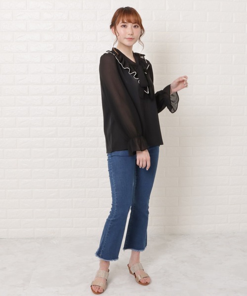 Lace Ladies(レースレディース)の「配色ラッフルボウタイブラウス(シャツ/ブラウス・レディース・ホワイト/ブラック・M/XL/L/S)」の22枚目の写真