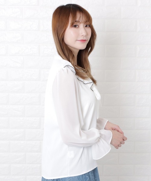 Lace Ladies(レースレディース)の「配色ラッフルボウタイブラウス(シャツ/ブラウス・レディース・ホワイト/ブラック・M/XL/L/S)」の6枚目の写真