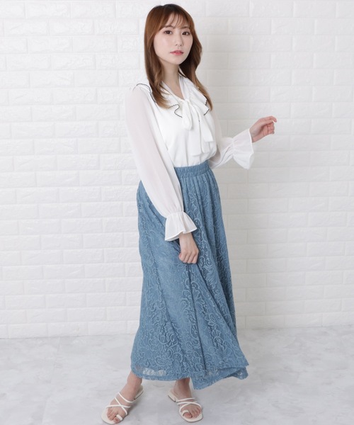 Lace Ladies(レースレディース)の「配色ラッフルボウタイブラウス(シャツ/ブラウス・レディース・ホワイト/ブラック・M/XL/L/S)」の9枚目の写真