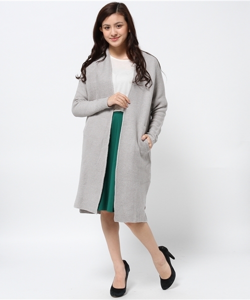 CIAOPANIC（チャオパニック）の「【Ciaopanic】綿混ガーター編みLONGC/D（カーディガン/ボレロ・レディース・オフホワイト/グレー/ライトブルー・FREE）」の2枚目の写真