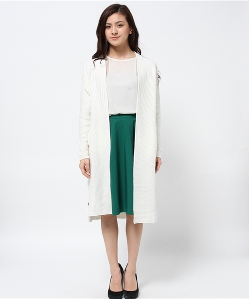 CIAOPANIC（チャオパニック）の「【Ciaopanic】綿混ガーター編みLONGC/D（カーディガン/ボレロ・レディース・オフホワイト/グレー/ライトブルー・FREE）」の4枚目の写真