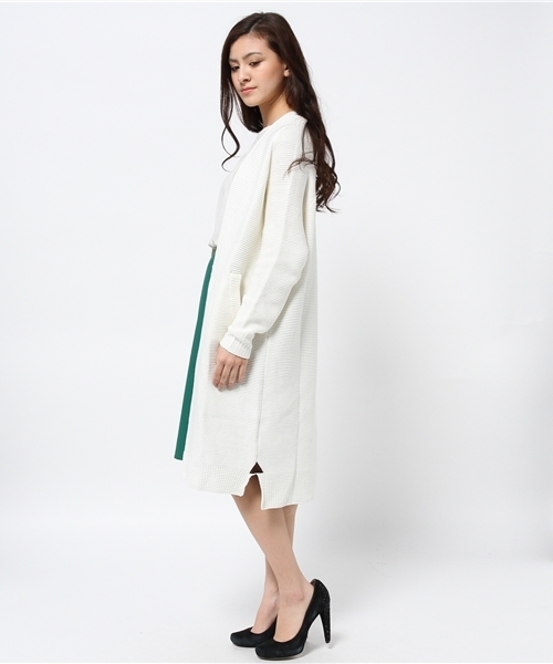 CIAOPANIC（チャオパニック）の「【Ciaopanic】綿混ガーター編みLONGC/D（カーディガン/ボレロ・レディース・オフホワイト/グレー/ライトブルー・FREE）」の5枚目の写真