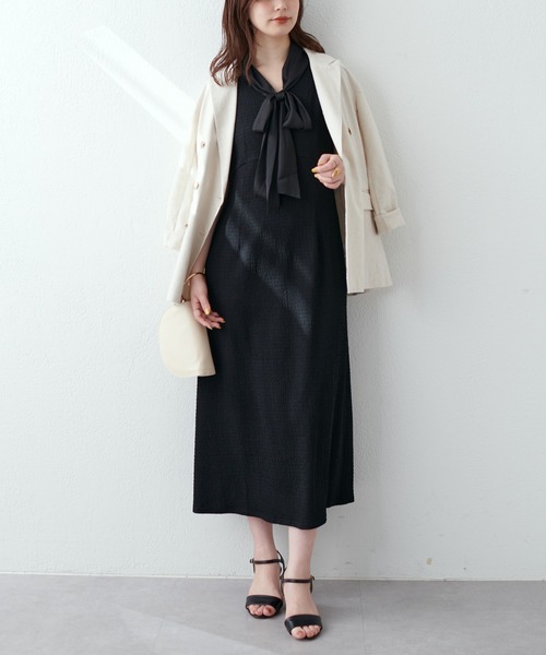 natural couture(ナチュラルクチュール)の「WEB限定/ラメシアーボータイポコポコカットワンピース(ワンピース・レディース・ブラック/ブラウン/ベージュ・FREE)」の15枚目の写真