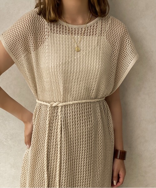 apres jour clair(アプレジュールクレア)の「【apres jour clair】メッシュニットワンピース【ZOZOTOWN限定アイテム】(ワンピース・レディース・アイボリー/グリーン/ベージュ・X-LARGE/フリー)」の4枚目の写真
