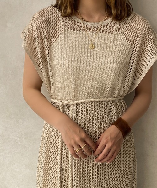 apres jour clair(アプレジュールクレア)の「【apres jour clair】メッシュニットワンピース【ZOZOTOWN限定アイテム】(ワンピース・レディース・アイボリー/グリーン/ベージュ・X-LARGE/フリー)」の5枚目の写真