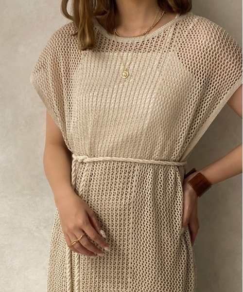 apres jour clair(アプレジュールクレア)の「【apres jour clair】メッシュニットワンピース【ZOZOTOWN限定アイテム】(ワンピース・レディース・アイボリー/グリーン/ベージュ・X-LARGE/フリー)」の6枚目の写真