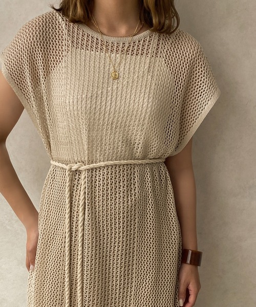 apres jour clair(アプレジュールクレア)の「【apres jour clair】メッシュニットワンピース【ZOZOTOWN限定アイテム】(ワンピース・レディース・アイボリー/グリーン/ベージュ・X-LARGE/フリー)」の7枚目の写真