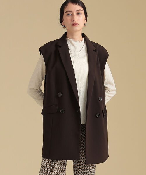 Ray BEAMS（レイビームス）の「Ray BEAMS / ノースリーブ 4ボタン ダブル ジャケット（ベスト・レディース・ダークブラウン/ベージュ・0/1）」の11枚目の写真