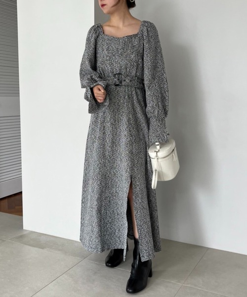 one after another NICE CLAUP(ワンアフターアナザーナイスクラップ)の「ベルトセットロングワンピース(ワンピース・レディース・ネイビー/ブラウン/ホワイト系その他・FREE)」の2枚目の写真