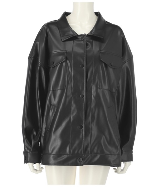 ANAP（アナップ）の「フェイクレザーオーバージャケット（カバーオール・レディース・ブラック/アイボリー・FREE）」の9枚目の写真