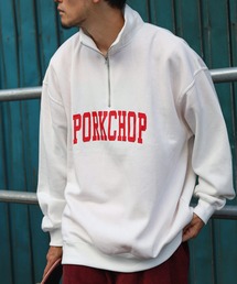 【ZIP FIVE】 ハーフジップ オーバーサイズ 長袖 裏起毛 スウェット トレーナー ロゴ 刺繍 / キツネ / 無地