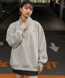 【ZIP FIVE】 ハーフジップ オーバーサイズ 長袖 裏起毛 スウェット トレーナー ロゴ 刺繍 / キツネ / 無地