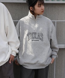 【ZIP FIVE】 ハーフジップ オーバーサイズ 長袖 裏起毛 スウェット トレーナー ロゴ 刺繍 / キツネ / 無地