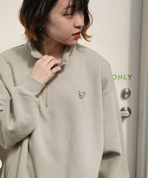 【ZIP FIVE】 ハーフジップ オーバーサイズ 長袖 裏起毛 スウェット トレーナー ロゴ 刺繍 / キツネ / 無地