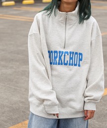 【ZIP FIVE】 ハーフジップ オーバーサイズ 長袖 裏起毛 スウェット トレーナー ロゴ 刺繍 / キツネ / 無地