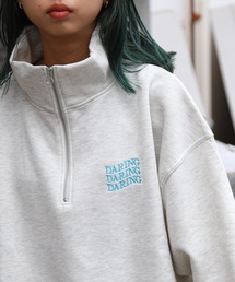 【ZIP FIVE】 ハーフジップ オーバーサイズ 長袖 裏起毛 スウェット トレーナー ロゴ 刺繍 / キツネ / 無地