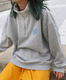 【ZIP FIVE】 ハーフジップ オーバーサイズ 長袖 裏起毛 スウェット トレーナー ロゴ 刺繍 / キツネ / 無地
