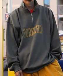 【ZIP FIVE】 ハーフジップ オーバーサイズ 長袖 裏起毛 スウェット トレーナー ロゴ 刺繍 / キツネ / 無地
