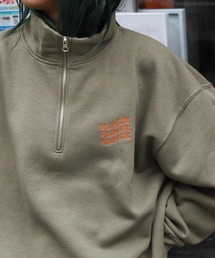 【ZIP FIVE】 ハーフジップ オーバーサイズ 長袖 裏起毛 スウェット トレーナー ロゴ 刺繍 / キツネ / 無地