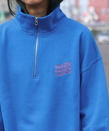 【ZIP FIVE】 ハーフジップ オーバーサイズ 長袖 裏起毛 スウェット トレーナー ロゴ 刺繍 / キツネ / 無地