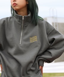 【ZIP FIVE】 ハーフジップ オーバーサイズ 長袖 裏起毛 スウェット トレーナー ロゴ 刺繍 / キツネ / 無地